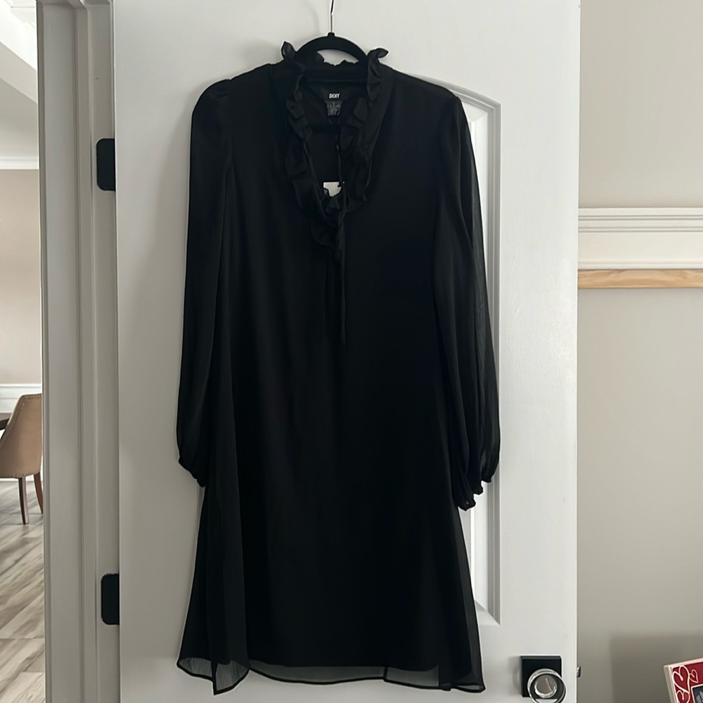 Black DKNY dress with sheer overlay